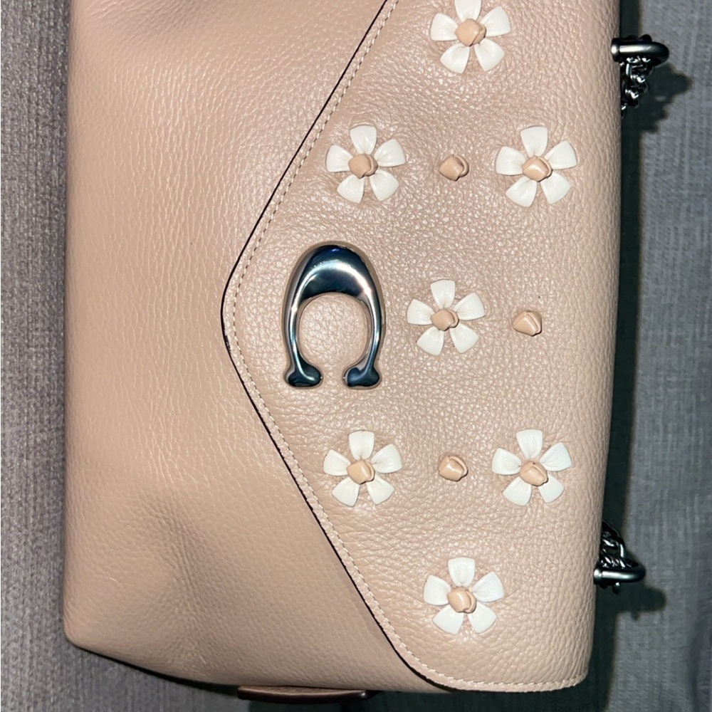 Floral Beige Leather Bag